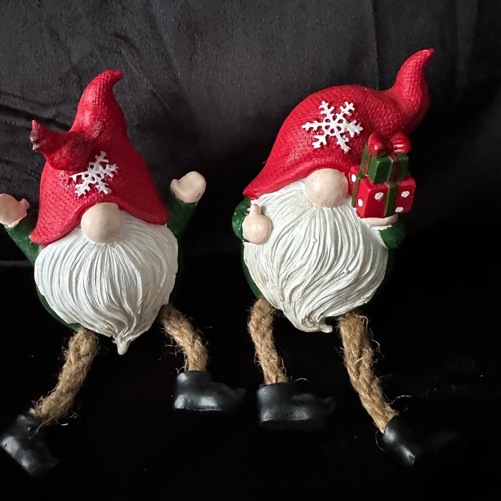 2 whimsical Christmas gnome shelf sitters, holiday decor 5” x 2”